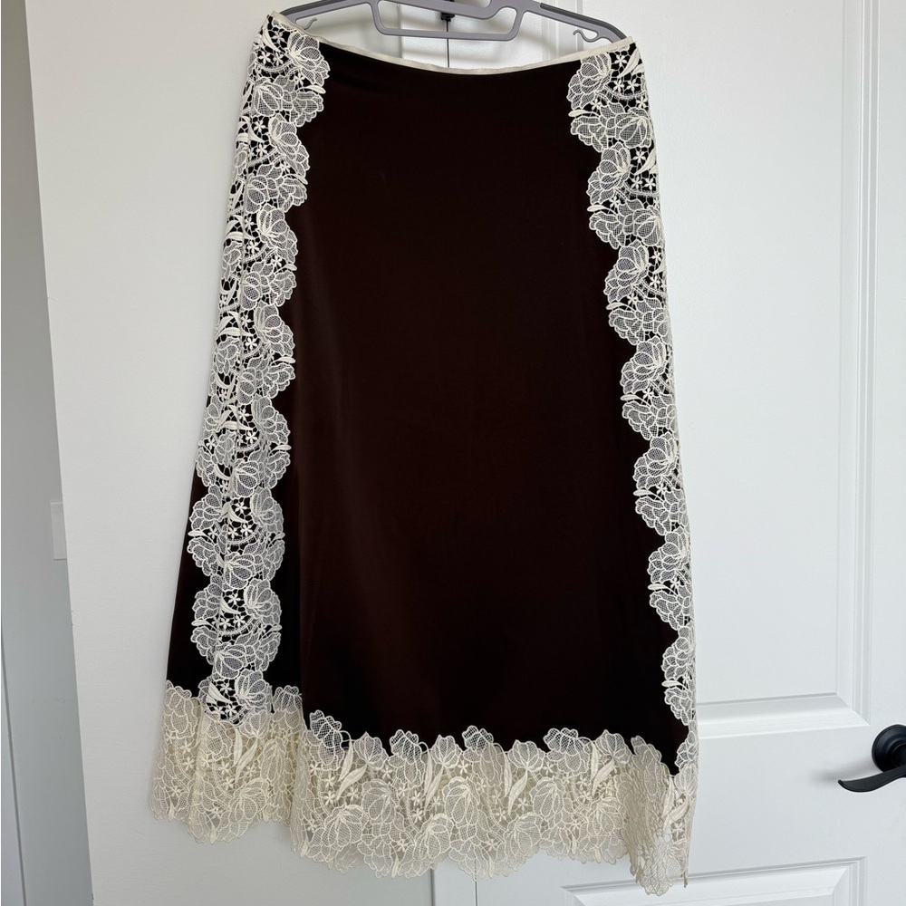 ME+EM silk lace brown and cream skirt